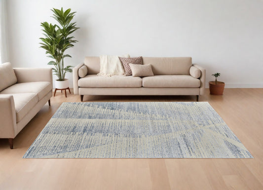 12' X 15' Ivory Blue And Silver Abstract Hand Knotted Distressed Area Rug-0