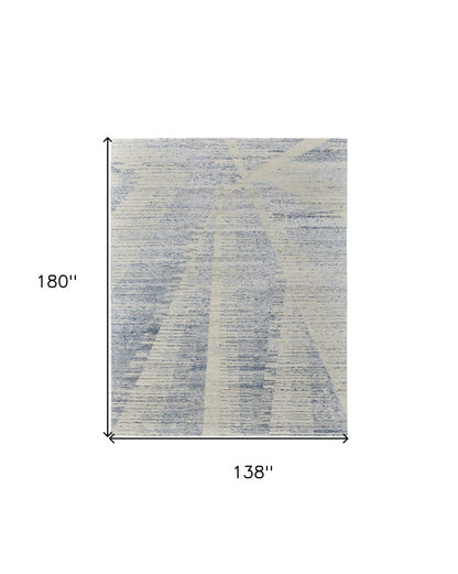 12' X 15' Ivory Blue And Silver Abstract Hand Knotted Distressed Area Rug-2