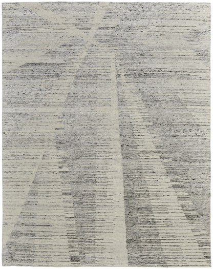 12' X 15' Ivory and Gray Abstract Hand Knotted Worn Faded Area Rug-3