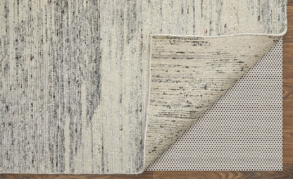 12' X 15' Ivory and Gray Abstract Hand Knotted Worn Faded Area Rug-4