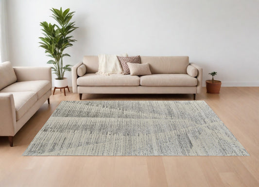 12' X 15' Ivory and Gray Abstract Hand Knotted Worn Faded Area Rug-0