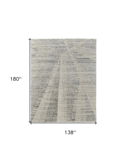 12' X 15' Ivory and Gray Abstract Hand Knotted Worn Faded Area Rug-2