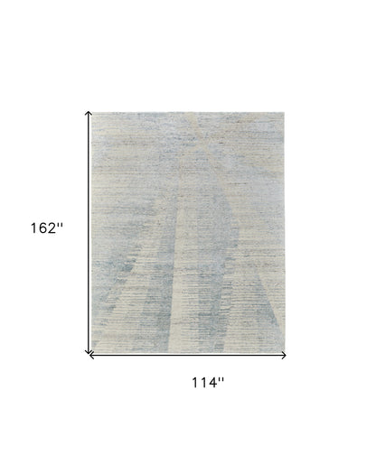 9' X 13' Blue Ivory And Silver Abstract Hand Knotted Distressed Area Rug-2