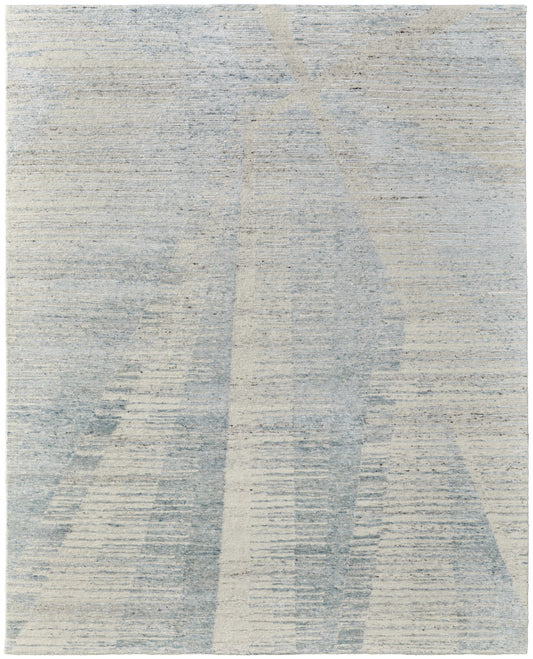 12' X 15' Blue Ivory And Silver Abstract Hand Knotted Distressed Area Rug-0
