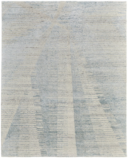 12' X 15' Blue Ivory And Silver Abstract Hand Knotted Distressed Area Rug-2