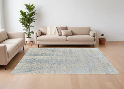 12' X 15' Blue Ivory And Silver Abstract Hand Knotted Distressed Area Rug-1