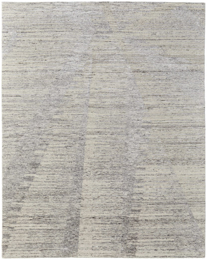 12' X 15' Ivory and Gray Abstract Hand Knotted Worn Faded Area Rug-0