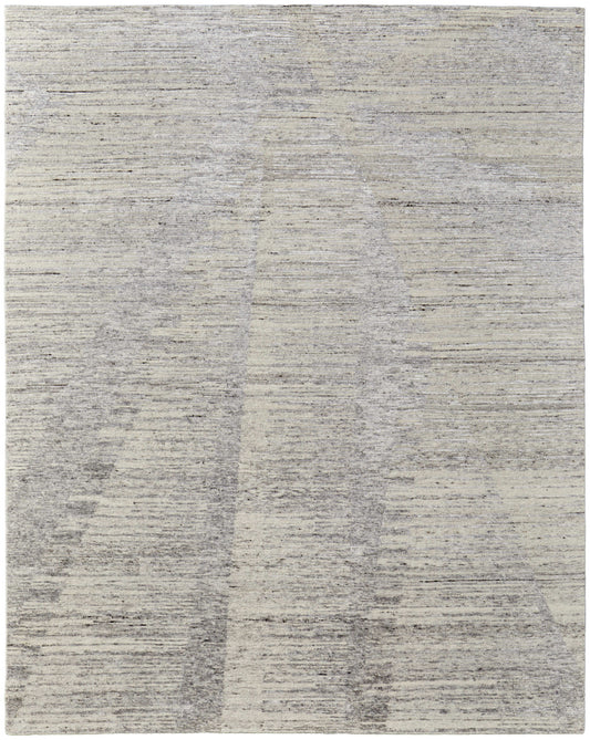 12' X 15' Ivory and Gray Abstract Hand Knotted Worn Faded Area Rug-0