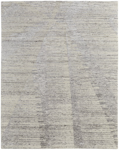 12' X 15' Ivory and Gray Abstract Hand Knotted Worn Faded Area Rug-2