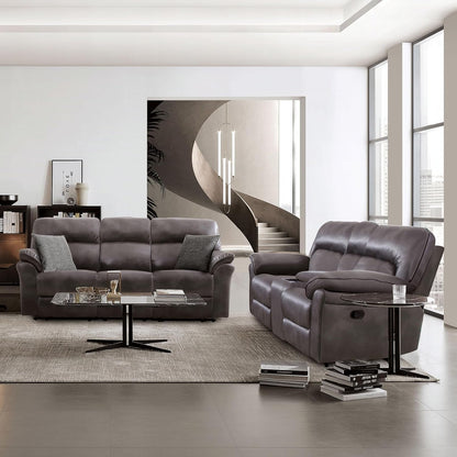 Lerona Faux Leather 2-Piece Recliner Sofa Set with Pillow Top Arms, Loveseat Console and Cupholders & Wireless Charging for Living Room, Bedroom, Office, Dark Gray-1