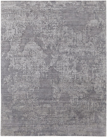12' X 15' Gray And Silver Abstract Hand Woven Distressed Area Rug-4
