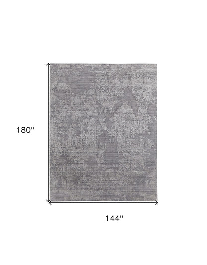12' X 15' Gray And Silver Abstract Hand Woven Distressed Area Rug-2