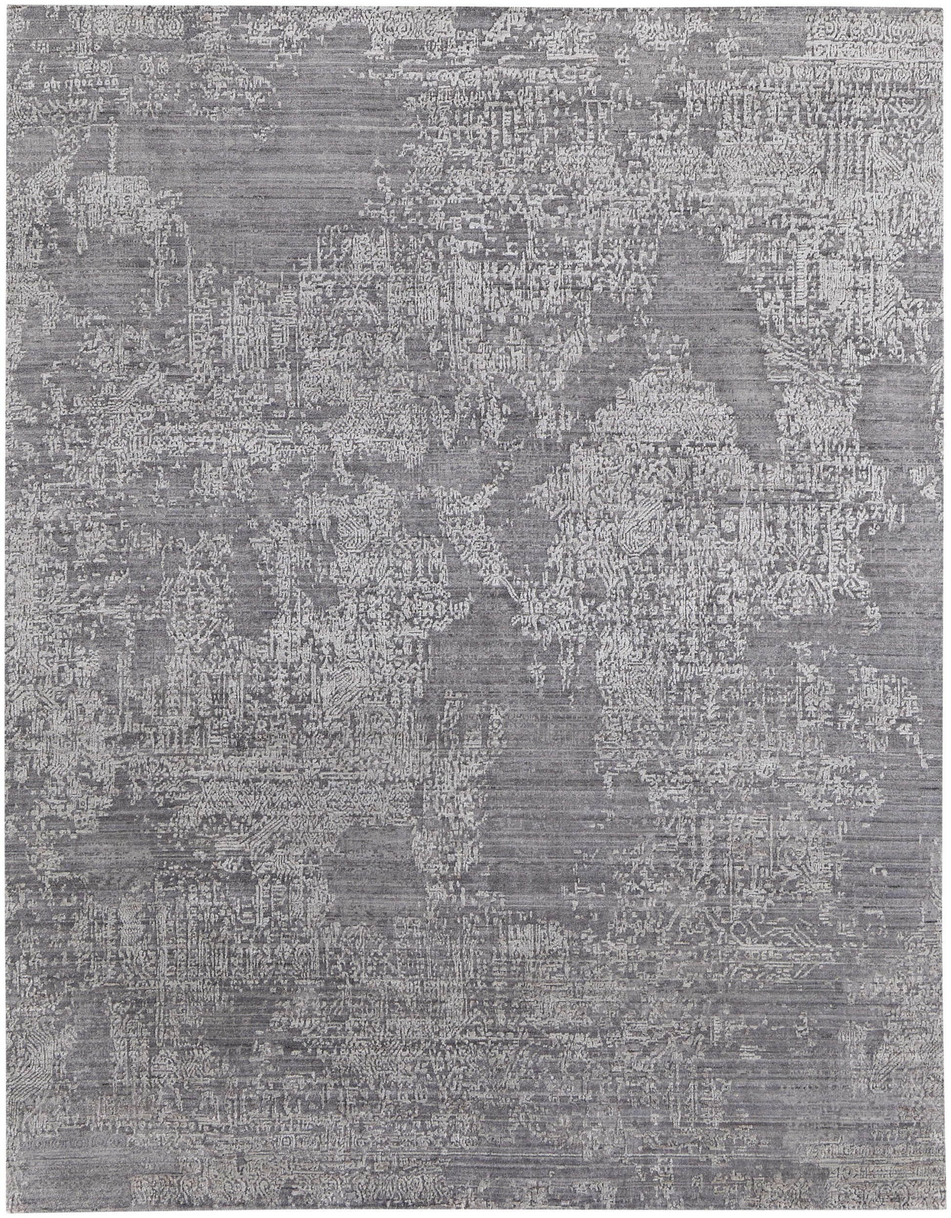12' X 15' Gray And Silver Abstract Hand Woven Distressed Area Rug-1