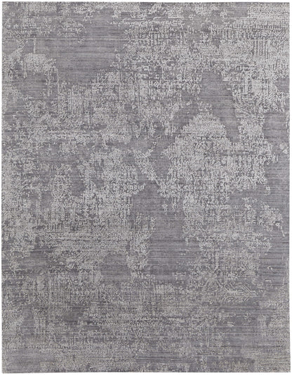 12' X 15' Gray And Silver Abstract Hand Woven Distressed Area Rug-1