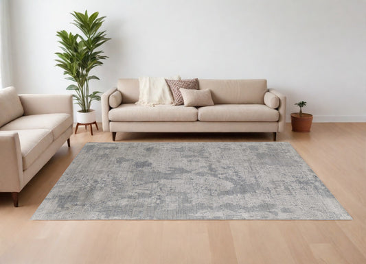 12' X 15' Gray and Silver Abstract Hand Woven Worn Faded Area Rug-0