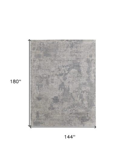 12' X 15' Gray and Silver Abstract Hand Woven Worn Faded Area Rug-2