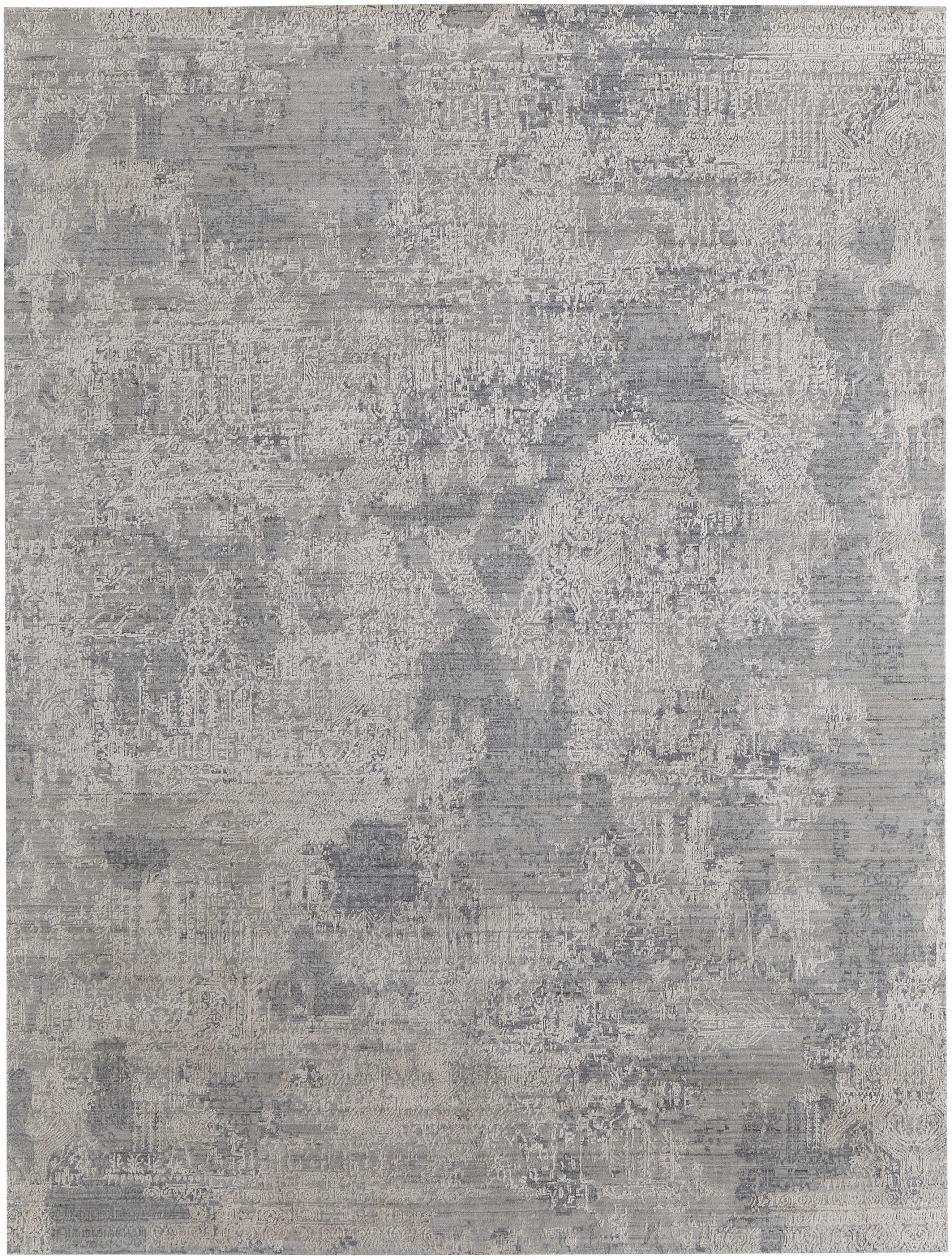 12' X 15' Gray and Silver Abstract Hand Woven Worn Faded Area Rug-1