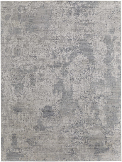 12' X 15' Gray and Silver Abstract Hand Woven Worn Faded Area Rug-1