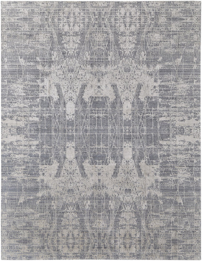 12' X 15' Gray and Silver Abstract Hand Woven Worn Faded Area Rug-5