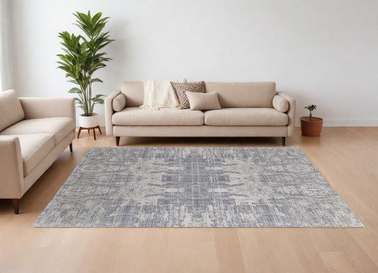 12' X 15' Gray and Silver Abstract Hand Woven Worn Faded Area Rug-0