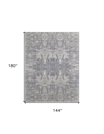12' X 15' Gray and Silver Abstract Hand Woven Worn Faded Area Rug-2
