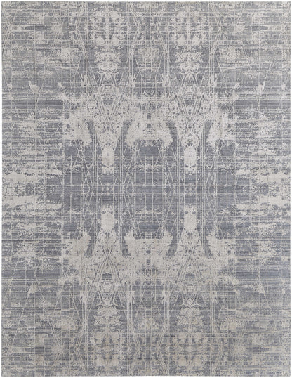 12' X 15' Gray and Silver Abstract Hand Woven Worn Faded Area Rug-1