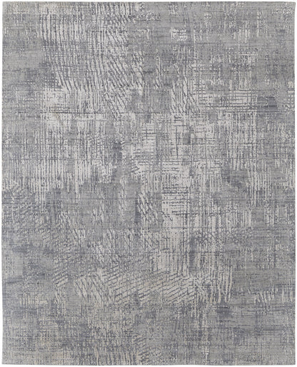 12' X 15' Gray and Silver Abstract Hand Woven Worn Faded Area Rug-4