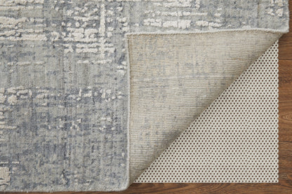 12' X 15' Gray and Silver Abstract Hand Woven Worn Faded Area Rug-6