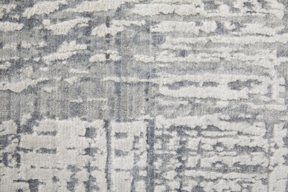 12' X 15' Gray and Silver Abstract Hand Woven Worn Faded Area Rug-7