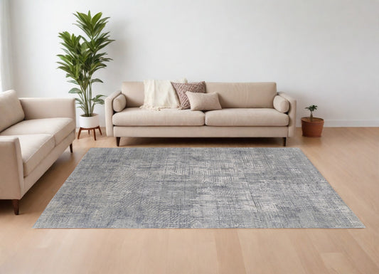 12' X 15' Gray and Silver Abstract Hand Woven Worn Faded Area Rug-0