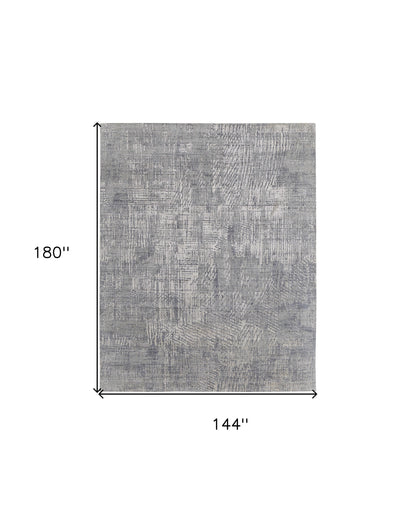 12' X 15' Gray and Silver Abstract Hand Woven Worn Faded Area Rug-2