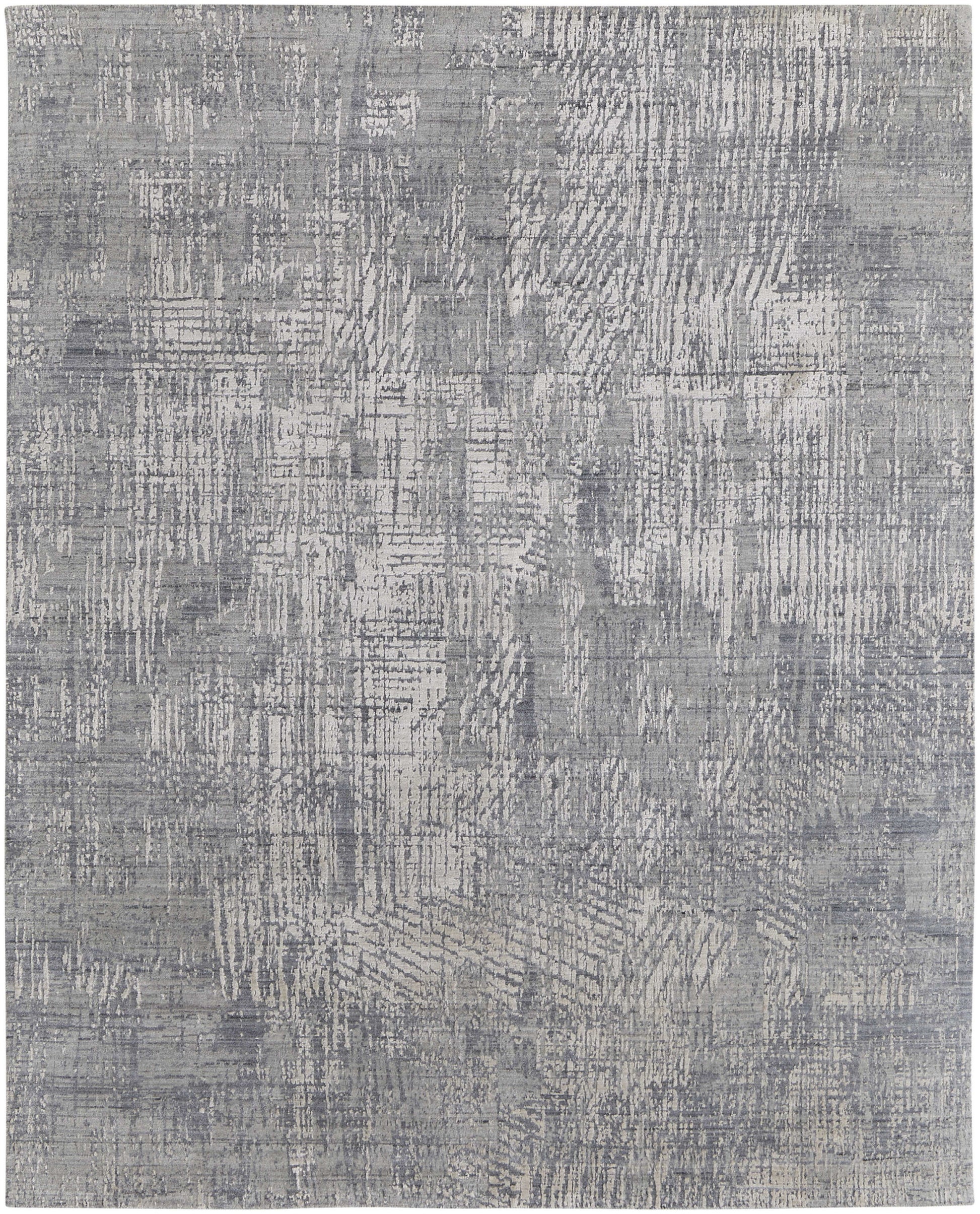 12' X 15' Gray and Silver Abstract Hand Woven Worn Faded Area Rug-3