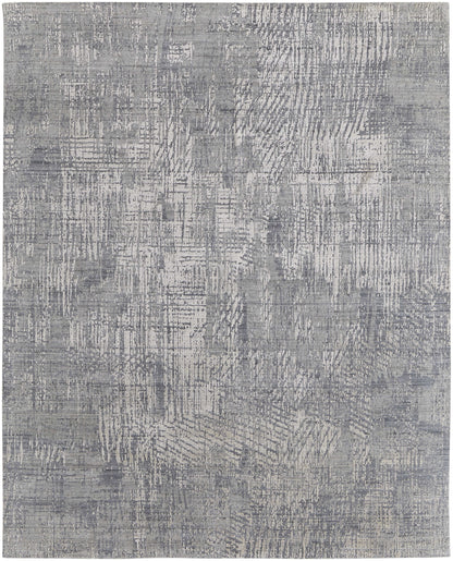 12' X 15' Gray and Silver Abstract Hand Woven Worn Faded Area Rug-3