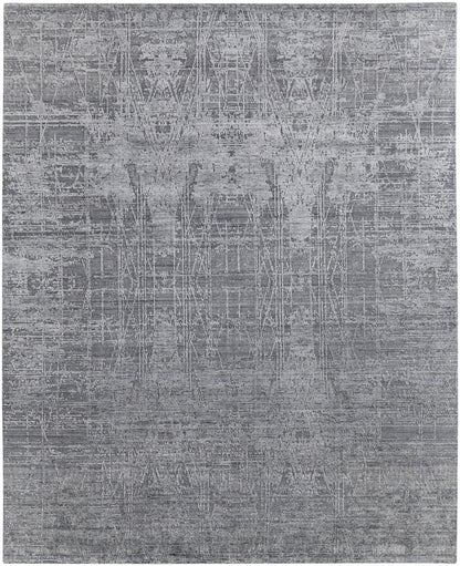 12' X 15' Gray and Silver Abstract Hand Woven Worn Faded Area Rug-4