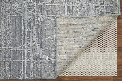 12' X 15' Gray and Silver Abstract Hand Woven Worn Faded Area Rug-6