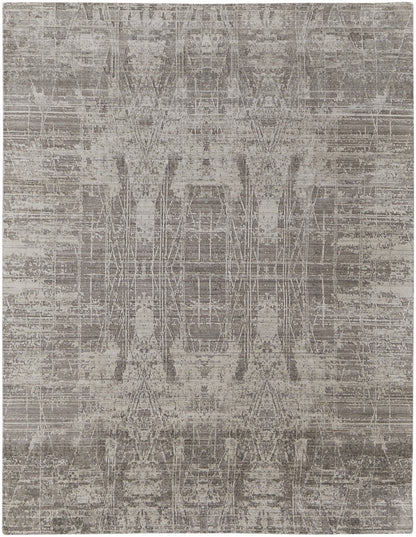 12' X 15' Gray and Silver Abstract Hand Woven Worn Faded Area Rug-5