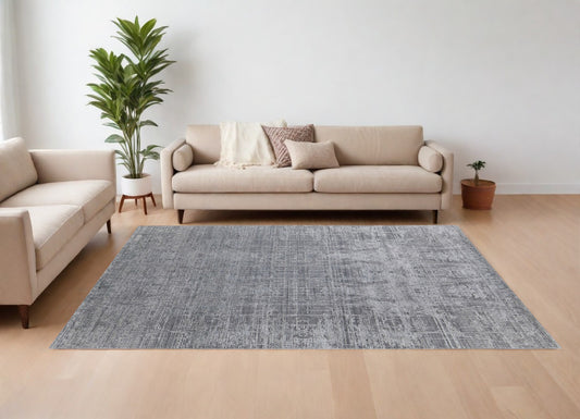 12' X 15' Gray and Silver Abstract Hand Woven Worn Faded Area Rug-0