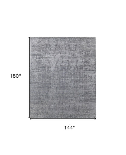 12' X 15' Gray and Silver Abstract Hand Woven Worn Faded Area Rug-2