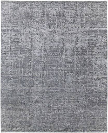 12' X 15' Gray and Silver Abstract Hand Woven Worn Faded Area Rug-1