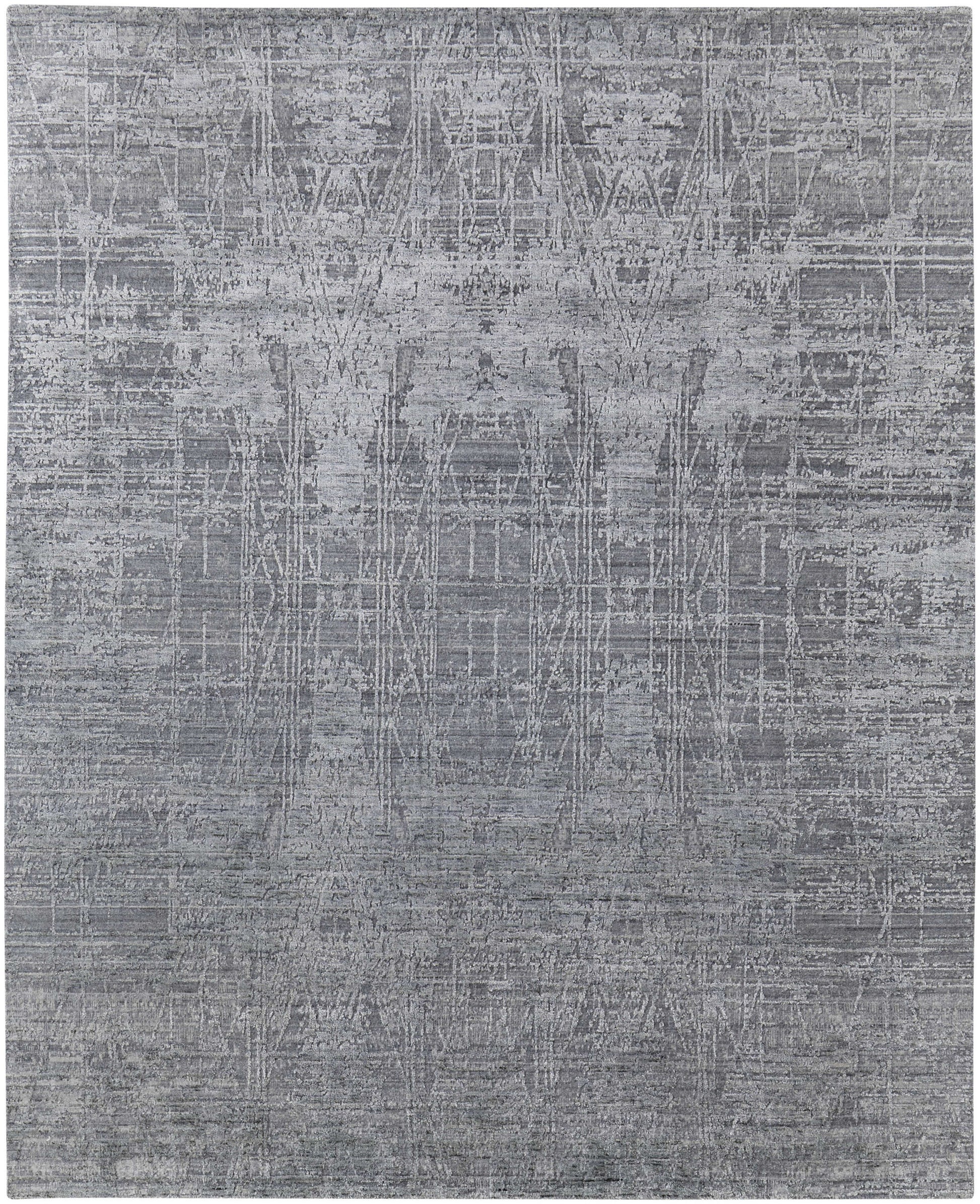 12' X 15' Gray and Silver Abstract Hand Woven Worn Faded Area Rug-3