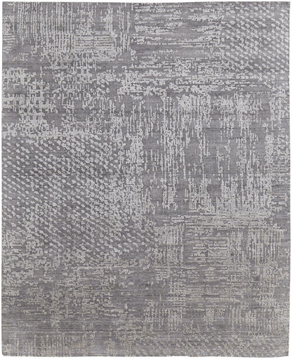 12' X 15' Gray and Silver Abstract Hand Woven Worn Faded Area Rug-4