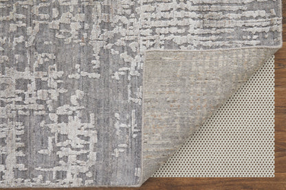 12' X 15' Gray and Silver Abstract Hand Woven Worn Faded Area Rug-6