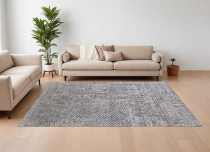 12' X 15' Gray and Silver Abstract Hand Woven Worn Faded Area Rug-0