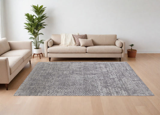 12' X 15' Gray and Silver Abstract Hand Woven Worn Faded Area Rug-0
