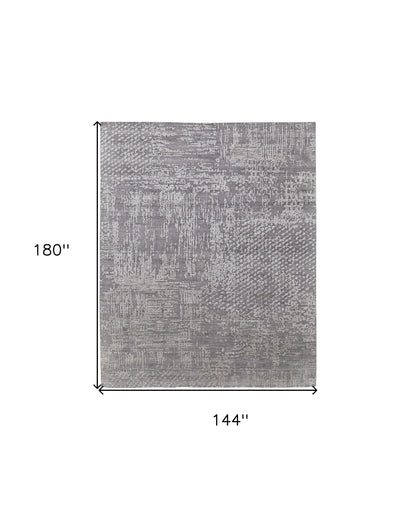 12' X 15' Gray and Silver Abstract Hand Woven Worn Faded Area Rug-2