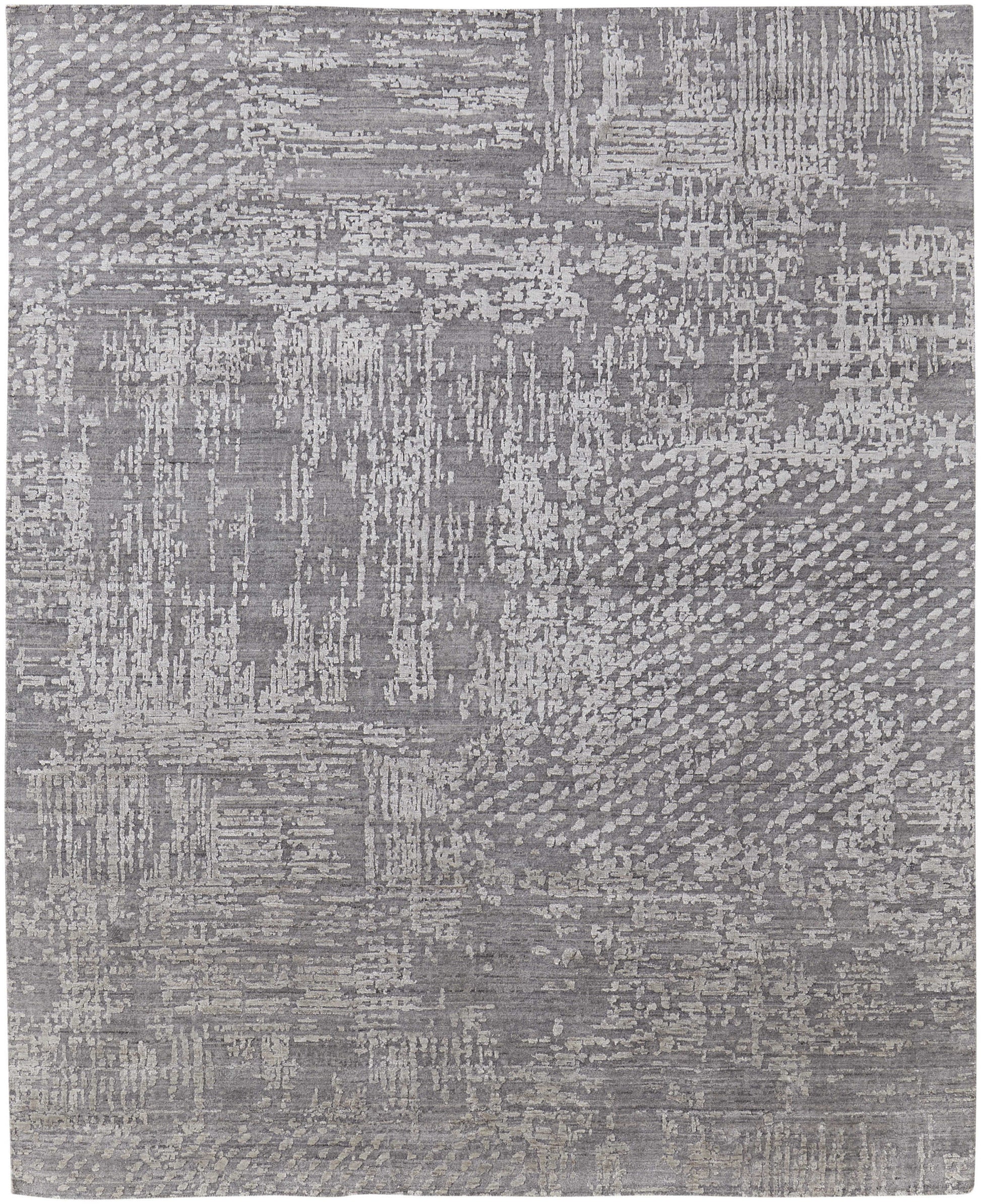 12' X 15' Gray and Silver Abstract Hand Woven Worn Faded Area Rug-1