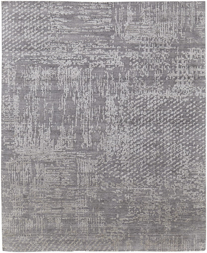 12' X 15' Gray and Silver Abstract Hand Woven Worn Faded Area Rug-1