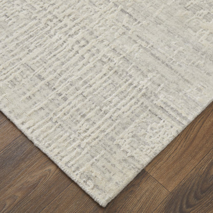 12' X 15' Ivory and Gray Abstract Hand Woven Worn Faded Area Rug-7