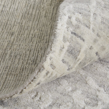 12' X 15' Ivory and Gray Abstract Hand Woven Worn Faded Area Rug-6
