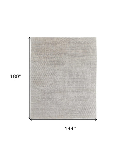 12' X 15' Ivory and Gray Abstract Hand Woven Worn Faded Area Rug-2